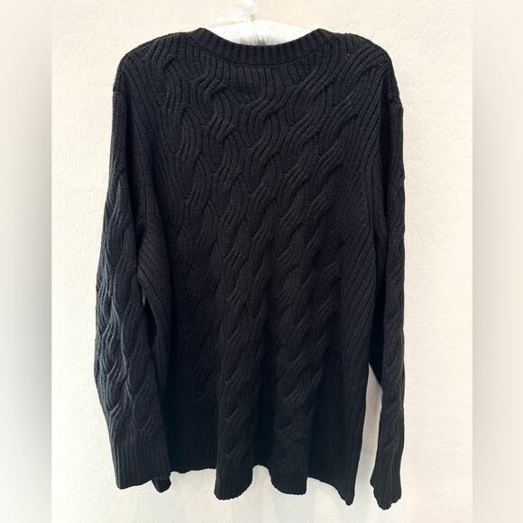 CALVIN KLEIN | Plus Size Black Cable Knit Sweater V-Neck Pullover NWT | 1X - Picture 4 of 8